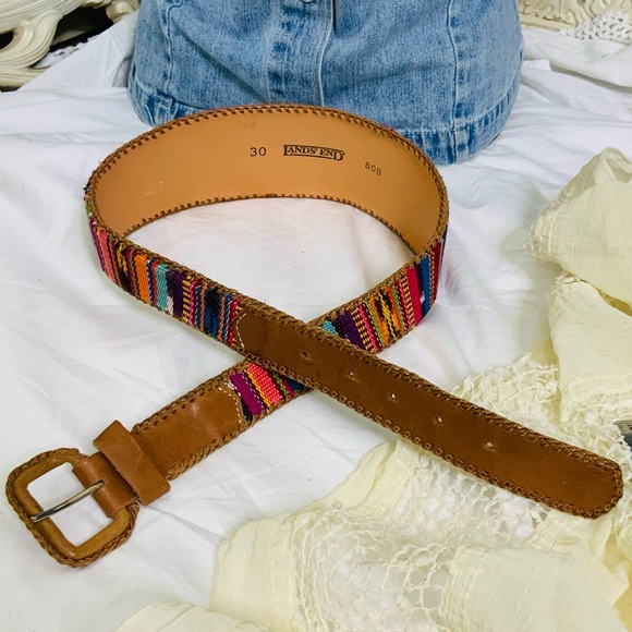 Leather Trimmed Wide Belt Weaved in Guatemala main image 5